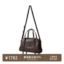 裘真植鞣头层羊皮悠悠保龄球包女复古休闲大容量手提单肩包 咖啡色肩带款-羊皮 预售8天