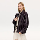 雪豹新品26年新品头层绵羊皮复古时尚真皮皮衣雪豹翻领女士皮夹克 紫色 XL 42 165/88A