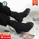 啄木鸟马丁靴男款英伦风黑色高帮皮鞋2026新款中帮机车靴子男生增高皮靴 黑色 43