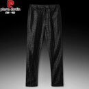 皮尔卡丹（pierre cardin）龟裂纹真丝香云纱唐装男夏季100%桑蚕丝中式长裤高端休闲宽松裤子 黑色 M (100-120斤)