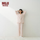 MUJI女式 无侧缝双层纱织长袖睡衣 家居服套装纯棉女士26年春季女装 浅粉色条纹 L 上装165/88A 下装165/70A