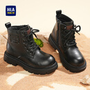 海澜之家HLA童鞋儿童潮酷马丁靴男女童户外工装靴子X55HV037 黑色34