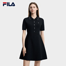 FILA 斐乐官方女子编织连衣裙2026夏新款简约翻领修身收腰连身裙 正黑色-BK L 170/88A/L