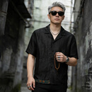 JEEP SPIRIT夏装男士中国风唐装上衣宽松短袖衬衫中式国潮男装汉服外套 黑色 2XL 120-135斤