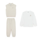 MLB儿童官方男女童舒适潮奢点缀复古背标老花三件套26春夏新款 深奶油色 140 cm