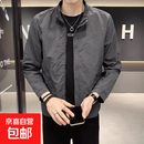 男士春秋季新款宽松休闲外套韩版潮牌显瘦百搭夹克衫上衣男装 67002灰色 2XL 建议体重（120-150斤）