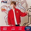 斐乐FILA儿童棉服双面穿2026年春季新款男童中大童红色外套新年款 笔螺杏色-LK 140