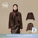 鄂尔多斯1980绵羊毛皮拉贡复古两面穿女装毛皮短外套秋冬 布朗尼 M 165/84A