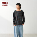 MUJI女式 粗棉线条纹长袖T恤上衣打底衫女款女装纯棉春季BB2ADC6S 烟熏蓝色条纹 L (165/88A)
