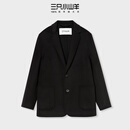 三只小山羊【睿智老钱】双面羊绒大衣男士高档轻奢2026春季款西装领短外套 黑色 L