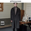 太平鸟男装 灰色西装领大衣男冬季休闲长款羊毛呢大衣外套男 灰色1 XL