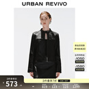 UR秋季新款女流光风潮流机车立领拉链短款皮衣UWJ150061 黑色 S