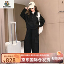 Burwilde国际品牌女童春秋款运动套装2025新款中大童春装休闲立领卫衣工装 黑色[春秋款] 150 cm