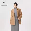 阿玛施（AMASS）秋冬新款琥珀系老钱风双排扣廓形绵羊毛外套540082 卡其色 XS 1 码