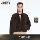 江南布衣（JNBY）【商场同款】26春新品皮衣O型宽松短款廓形翻领长袖5Q1A1581H 267/深灰咖 S