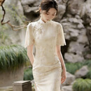 邦帛世新中式改良旗袍女2026国风优雅气质长款开叉修身连衣裙礼物 新中式改良旗袍【花色】 M 码（适合110斤-120斤）