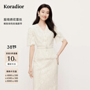 珂莱蒂尔2025年夏季新款法式蕾丝上衣女V领修身显瘦优雅气质小衫 淡青黄 XL