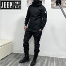 JEEP SPIRIT春秋男户外战术通勤套装收脚裤安保黑色工作服工装防水防风冲锋衣 强袭二黑色（外套+拼接裤）腰带/臂 M (120-140斤)