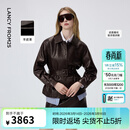 朗姿羊皮革翻领可收腰皮衣时尚干练百搭通勤上衣女2026年春季新款 深咖色 M