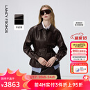 朗姿羊皮革翻领可收腰皮衣时尚干练百搭通勤上衣女2026年春季新款 深咖色 M