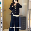 哈夫朵大码女装胖mm套装女春秋新款休闲时尚减龄宽松显瘦三件套 黑色三件套 2XL 【建议150-170斤】