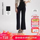 朗姿复古气质显瘦高腰黑色休闲裤喇叭裤马蹄裤2024年夏新款长裤子 黑色 M