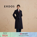 ERDOS 羊绒双层保暖修身显瘦中长款外套系带女士毛呢大衣 水墨蓝 M 165/84A