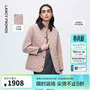 朗姿羊毛撞色翻领时尚设计感棉服修身显瘦通勤棉衣冬季新款 雾霾粉色 M