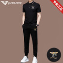 阿玛尼（ARMANI）高端免烫男士运动套装夏季冰.丝薄款潮流高端品牌休闲短袖 8727黑色短袖+长裤 4XL 190【建议200-220斤】