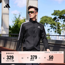 adidas简约三条纹跑步运动立领夹克外套男装秋季阿迪达斯官方   黑色/白（推荐选大一码）   M