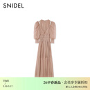 SNIDEL连衣裙女26春夏新品甜美束腰抽褶薄纱泡泡袖露肩SWFO261331 米色 M (1)