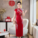 弗米妮喜妈妈婚宴晚礼服高端轻奢2026春夏喜婆婆装结婚改良刺绣醋酸旗袍 中国红 3XL