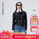 朗姿羊皮革翻领收腰短款皮衣干练率性高级感短外套2026年春季新款 黑色 S