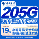 中国电信流量卡【205G+100分钟】19元月租全国通用无合约长期星手机大电话卡非永久限