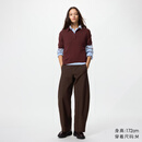 优衣库常规款女装针织廓形长裤/弯刀镰刀裤子483722 482287 482287/39棕黑色 M