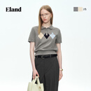 ELAND衣恋【青藤衫】100%棉毛衣女短袖菱格短款套头针织T恤26春夏新款 灰色(15)Grey M /165