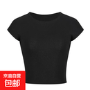 EZ修身露脐上衣设计简约夏季短袖感休闲百搭t恤女新款辣妹H582 黑色 S S适合80-95斤