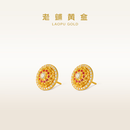 老铺黄金古法手工足金耳饰·玫瑰花窗（1号）宝石款耳钉 中号一对重约5.8g（含胶垫）