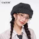 CACUSS贝雷帽女春夏大帽面报童帽显脸小复古波点八角画家帽 墨灰星缀