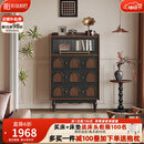 和谐都匠复古实木家具斗柜客厅靠墙沙发柜收纳电视柜边柜卧室床尾柜中古风 斗柜 胡桃色+黑色