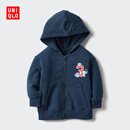 优衣库婴幼儿宝宝高弹力运动拉链连帽卫衣长袖运动衫外套483131 69 藏青色 90