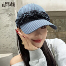 妖精的口袋韩系格纹花边棒球帽女2026新款百搭显脸小遮阳帽鸭舌帽 学院蓝色 M