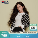 FILA 斐乐官方杨幂同款女士编织外套时尚休闲拼色LOGO毛衣开衫 正黑色-BK M