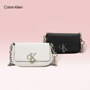 Calvin Klein【520礼物】休闲单肩链条包包字母旋扣翻盖CK女包斜挎马鞍包 YAF-牛乳白 OS