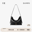 半坡饰族（bampo）中号绵绵包hobo托特包头层牛皮大容量单肩斜挎包软包38礼物 墨碳黑（中号升级拉链款）