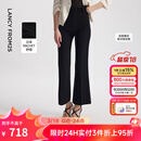 朗姿复古气质显瘦高腰黑色休闲裤喇叭裤马蹄裤2024年夏新款长裤子 黑色 M