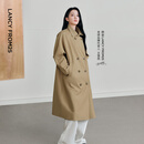 朗姿【王楚然同款 25h风衣】朗姿Basic衣橱经典双排扣高智风衣外套女 深米色 S