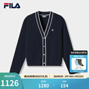 FILA 斐乐官方女士编织外套2026夏季新款简约基础百搭V领毛衣开衫 藏烟蓝-DB M 165/84A/M