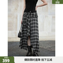 ELLE【维希格学院】不规则黑白格纹半身裙女2026春季新款时尚裙子 黑白 M