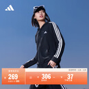 adidas休闲舒适三条纹毛圈布连帽夹克外套女装秋季阿迪达斯轻运动   黑色/白   L